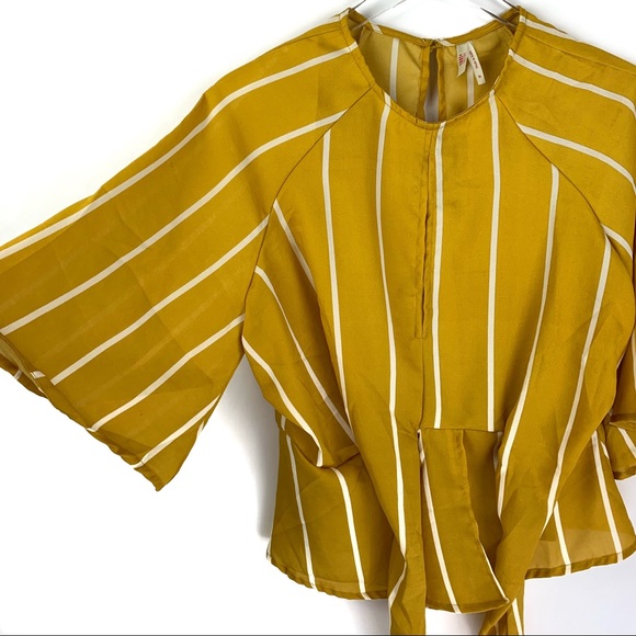 {TRUE DESTINY} Mustard Yellow White Stripe Top - Picture 5 of 8